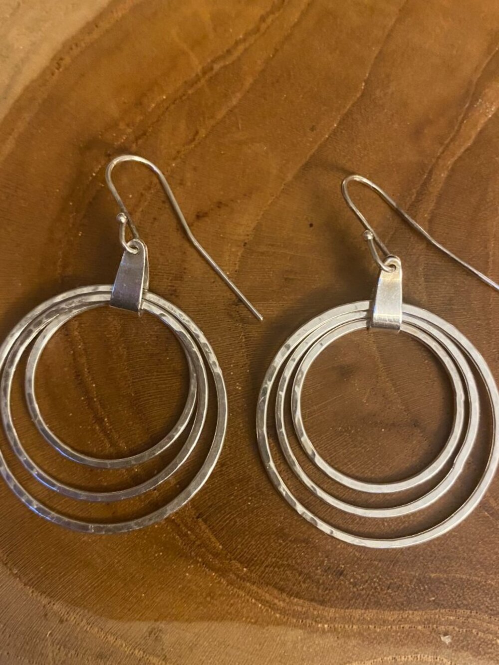 RETIRED James Avery Three Hammered Circles Earrings, Sterling Silver